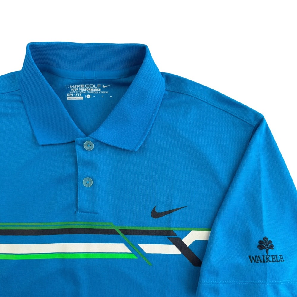 Nike Golf Mens Dri-Fit Polo Shirt Blue Waikele Graphic Tour Performance Medium